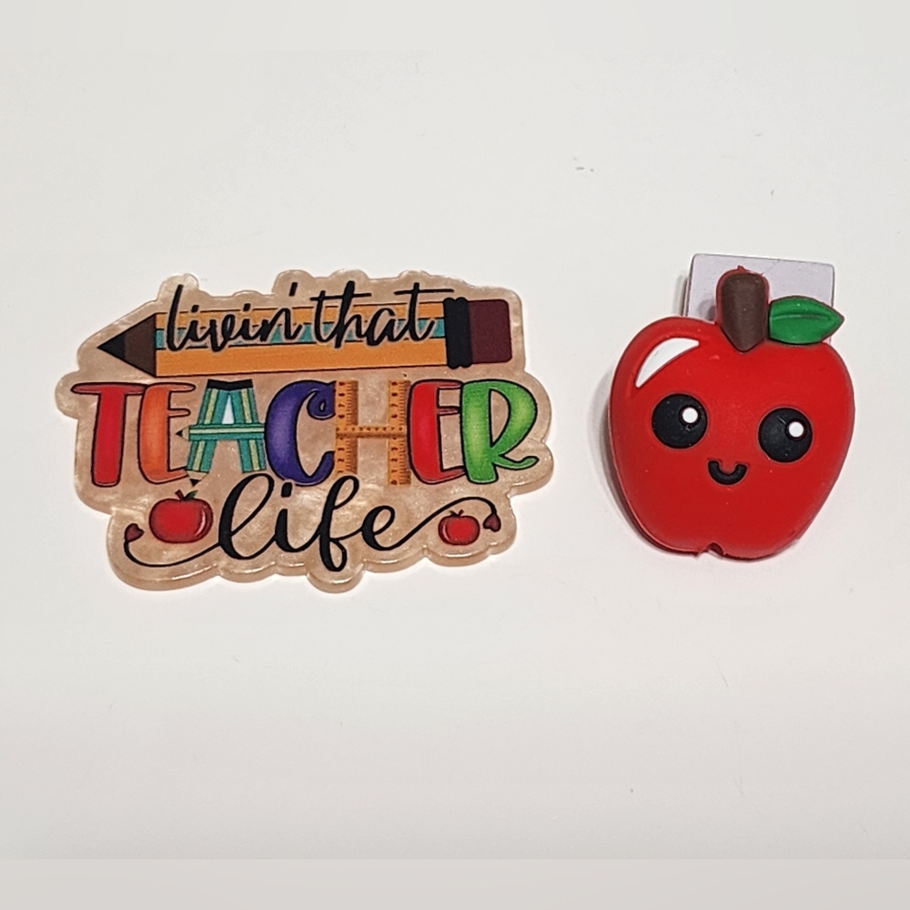 Acrylic Flatback Teacher Apple Focal Bead Pink Badge‎ Clip Keychain Bag Clip